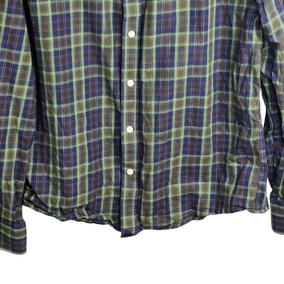 Untuckit Slim Fit Button Up Shirt Mens Size Large Green Blue Plaid Cotton - Picture 4 of 8